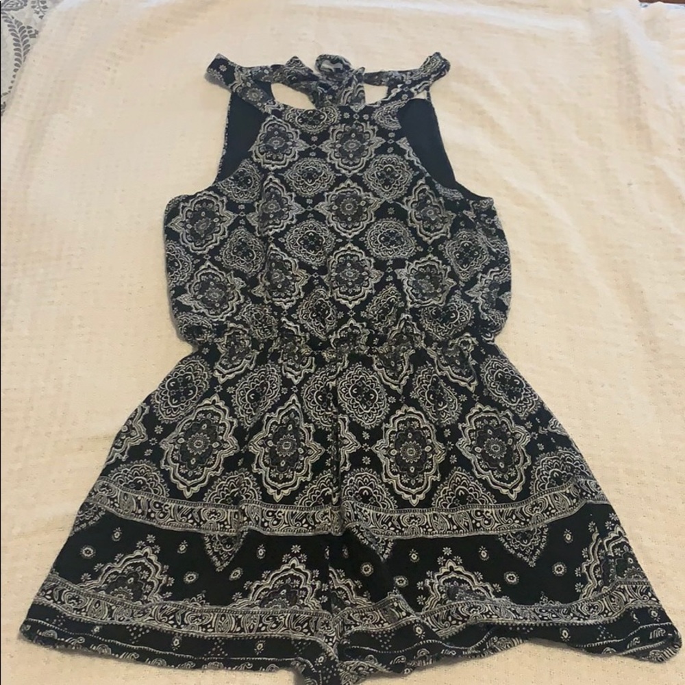 Paisley black and white halter romper